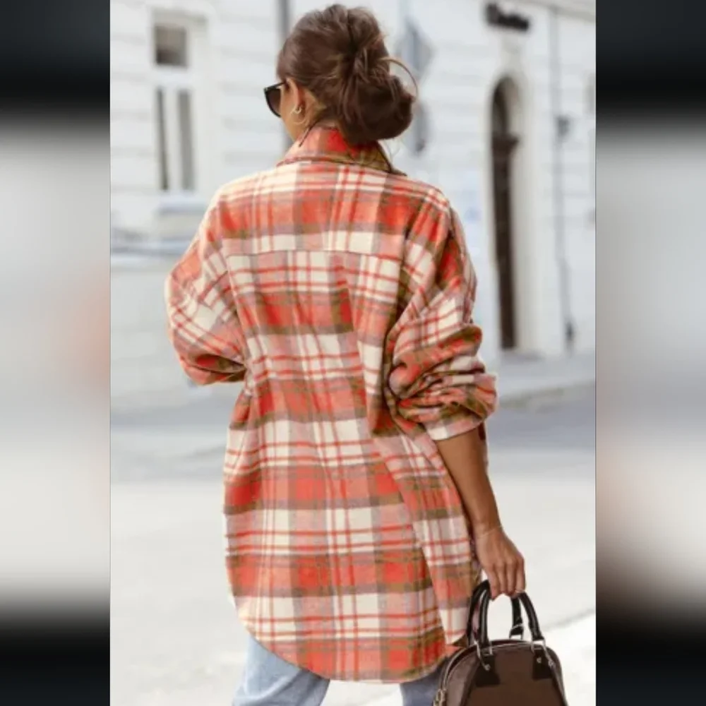 🔥New long Red plaid shacket - Picture 4 of 11